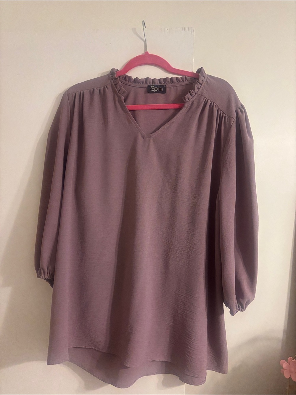 Spin Lavender-Pink Ruffle-Trim V-Neck Blouse